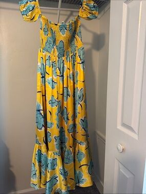 Garrie B Yellow Maxi Dress with Blue Floral Print